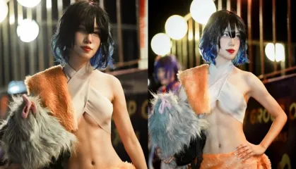 Nữ cosplayer xinh đẹp khoe sức mạnh và sự quyến rũ trong trang phục Inosuke từ Demon Slayer